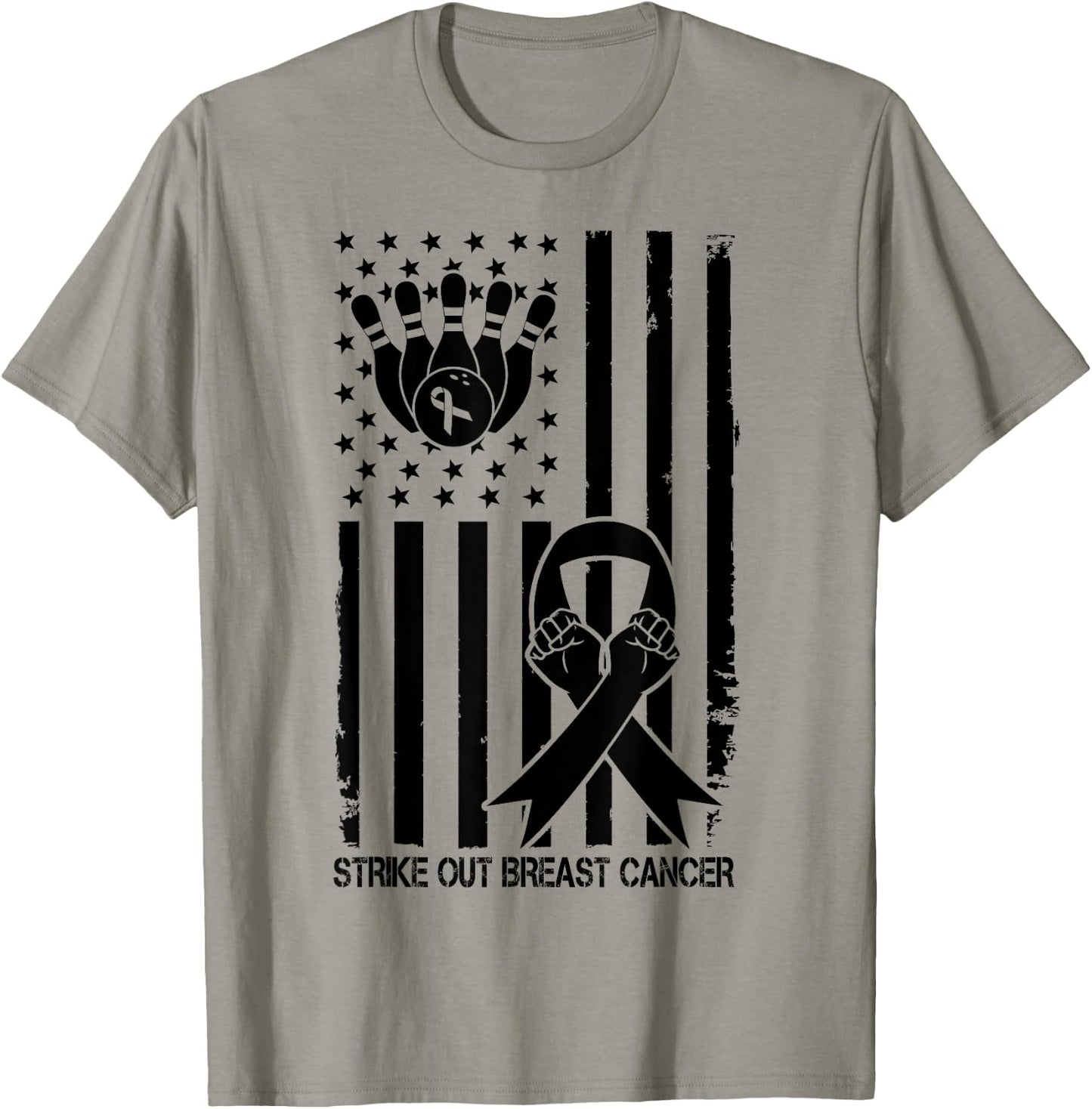 Strike Out Bowling Ribbon USA Flag Breast Cancer Awareness Kids Men T-Shirt - T-Shirt | Sand