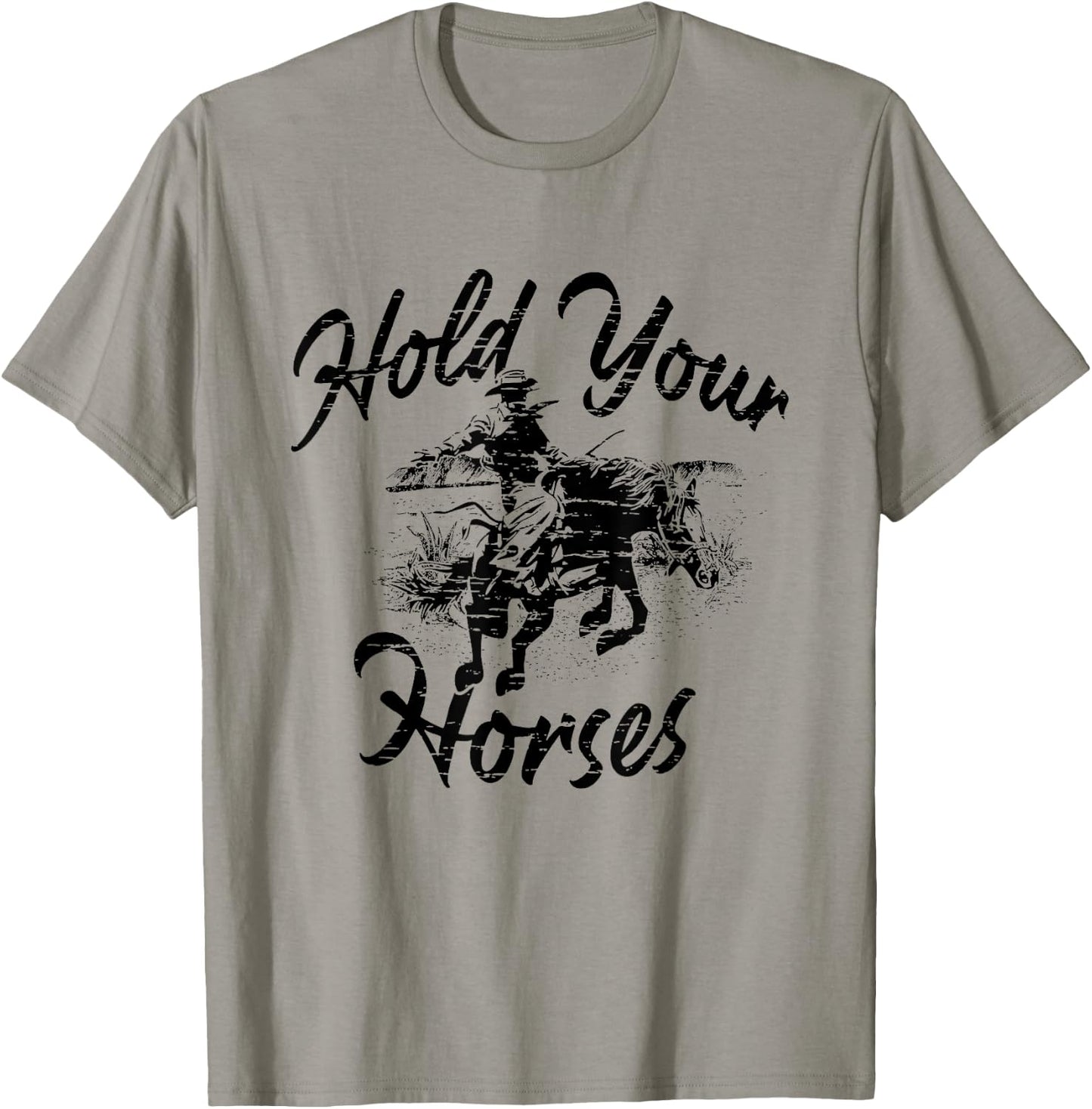 Vintage Rodeo Cowboy Hold Your Horses Retro Western Gift T-Shirt - T-Shirt | Sand