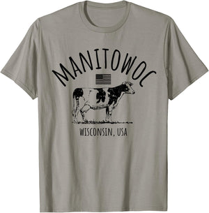 Manitowoc Wisconsin USA Retro Cow Vintage Style Design T-Shirt - T-Shirt | Sand