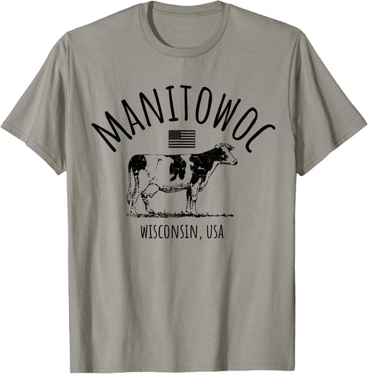 Manitowoc Wisconsin USA Retro Cow Vintage Style Design T-Shirt - T-Shirt | Sand