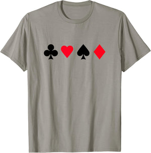 Clubs Spades Hearts Diamonds Playing Card Casino T-Shirt - T-Shirt | Sand
