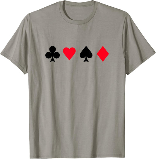 Clubs Spades Hearts Diamonds Playing Card Casino T-Shirt - T-Shirt | Sand