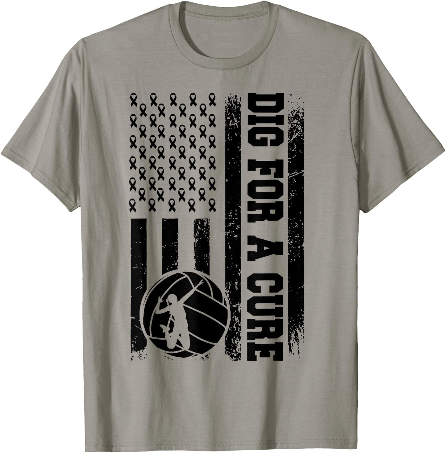 Dig For A Cure Breast Cancer Volleyball Pink American Flag Women Kids Men T-Shirt - T-Shirt | Sand
