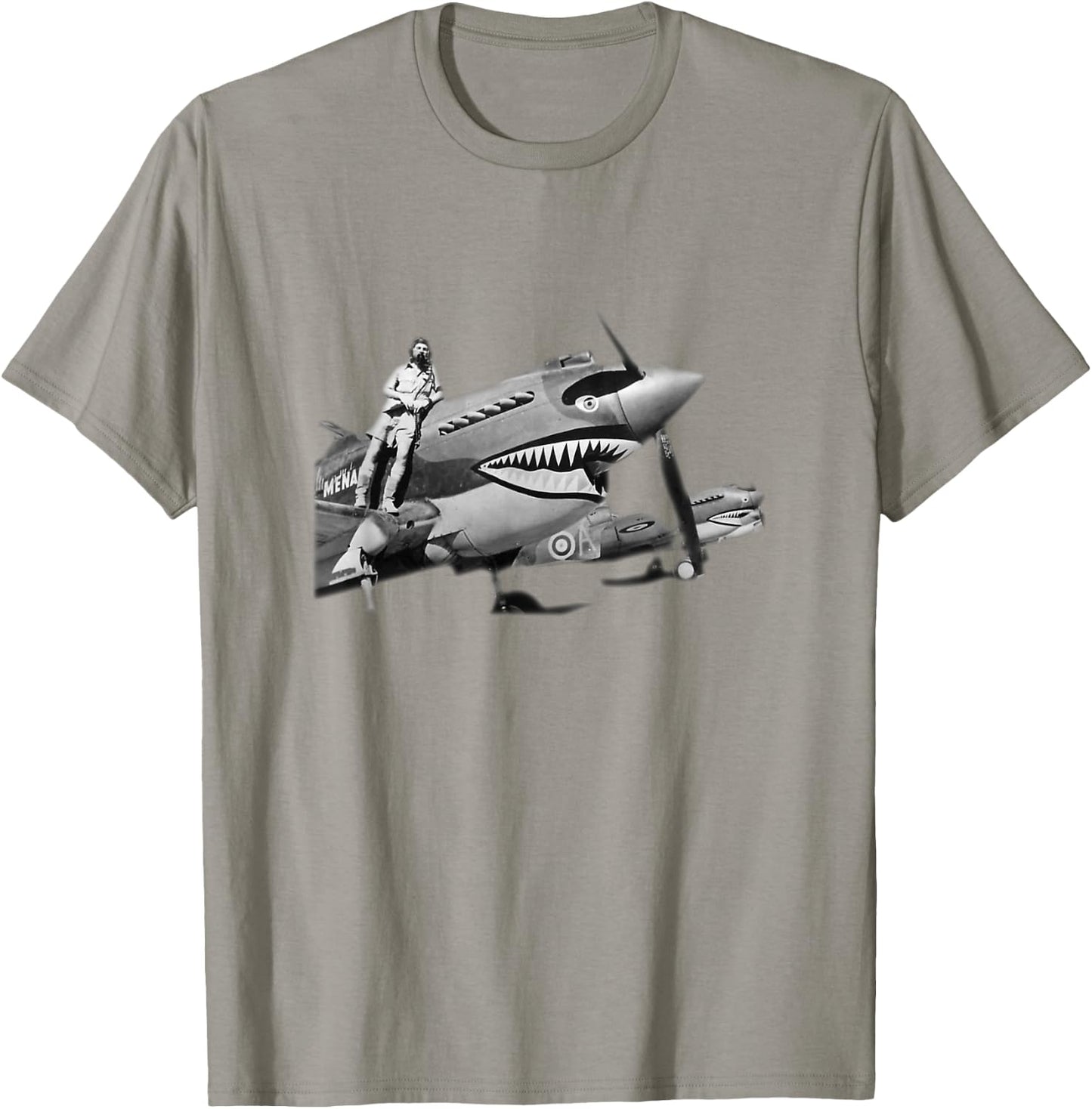 Shark Teeth P-40 Warhawk Nose Art WWII WW2 Airplane Vintage T-Shirt - T-Shirt | Sand