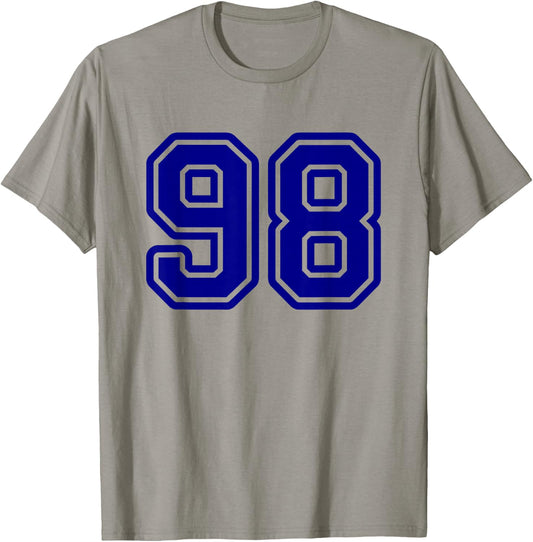 Blue Varsity Sports Team Number #98 T-Shirt - T-Shirt | Sand