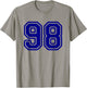 Blue Varsity Sports Team Number #98 T-Shirt - T-Shirt | Sand