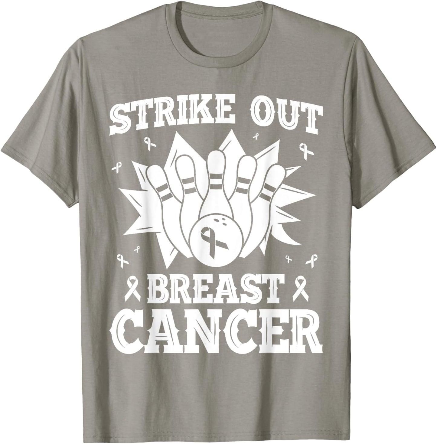 Strike Out Bowling Pink Ribbon Breast Cancer Awareness T-Shirt - T-Shirt | Sand