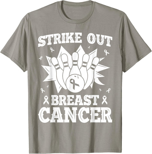 Strike Out Bowling Pink Ribbon Breast Cancer Awareness T-Shirt - T-Shirt | Sand