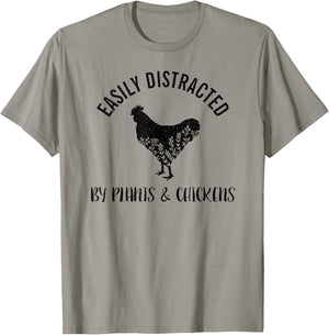 Easily Distracted By Plants and Chickens Botanical Flower T-Shirt - T-Shirt | Sand