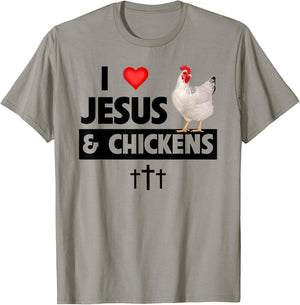 I Love Jesus and Chickens Rooster Christian Farm Animals T-Shirt - T-Shirt | Sand