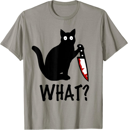 Cat What? Funny Black Cat Knife Shirt T-Shirt - T-Shirt | Sand