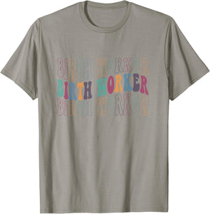 Retro Birth Worker Doula Home Birth Midwife Delivery Nurse T-Shirt - T-Shirt | Sand