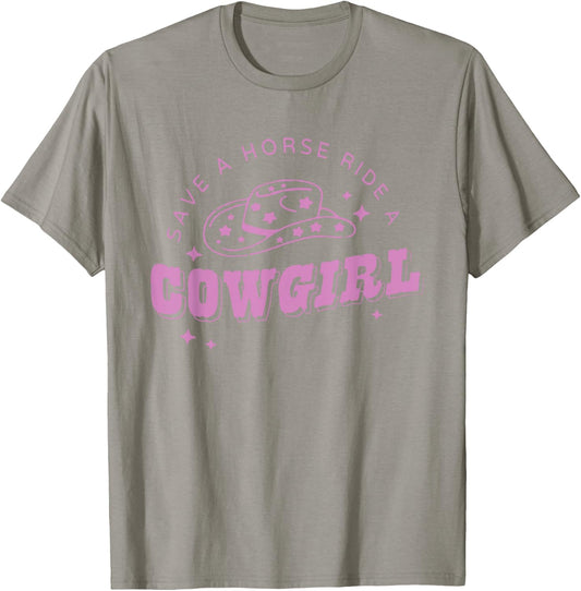 Save a Horse Ride a Cowgirl Lesbian Western Subtle Pride T-Shirt - T-Shirt | Sand