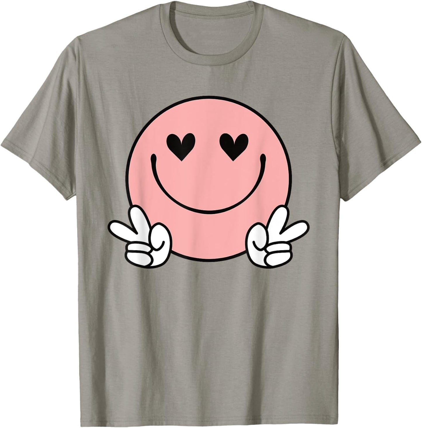 Peace Pink Smile Face Happy Funny Heart Eyes Smiling Face T-Shirt - T-Shirt | Sand