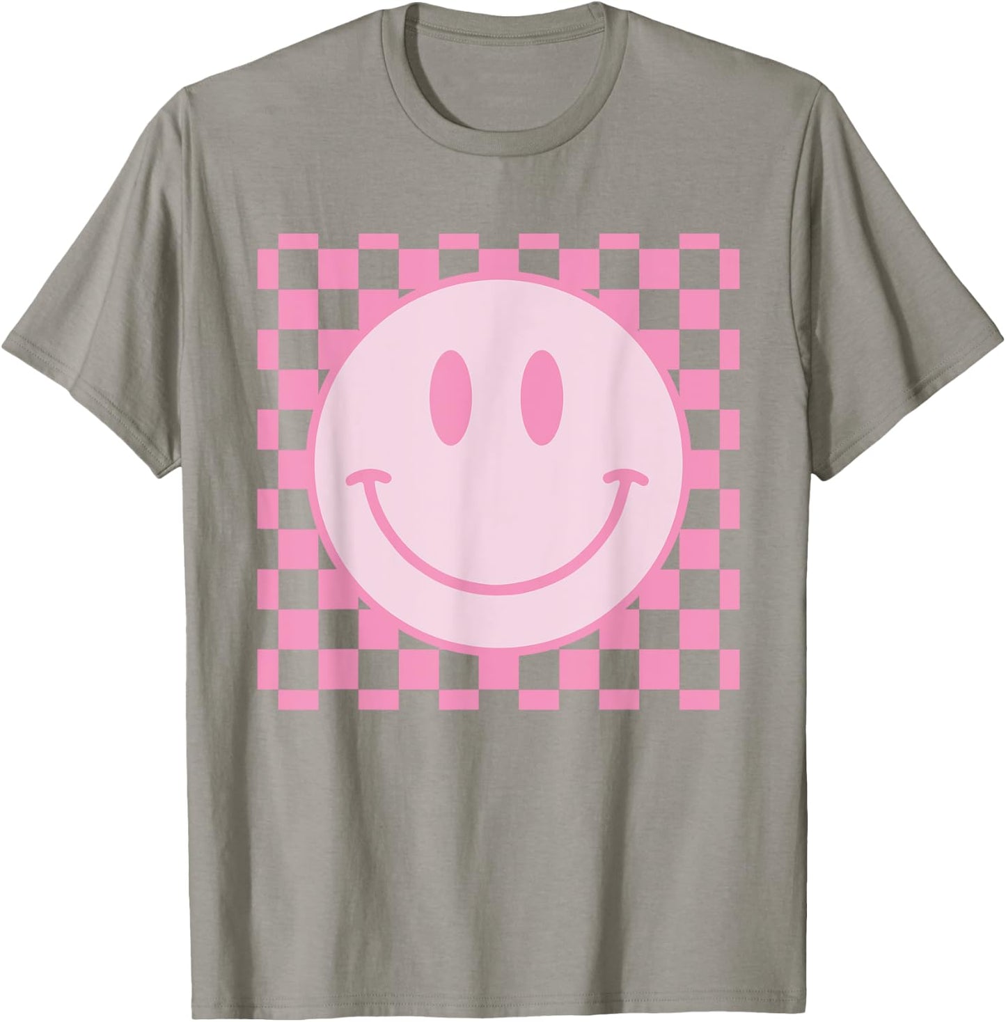 Retro Happy Face Shirt Checkered Pattern Smile Face Trendy T-Shirt - T-Shirt | Sand