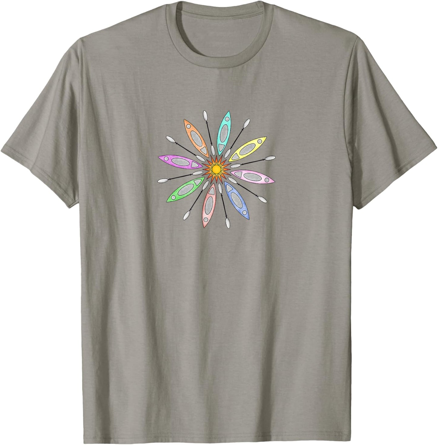 Kayaks and Paddles Around the Sun, Kayakers Mandala Design T-Shirt - T-Shirt | Sand