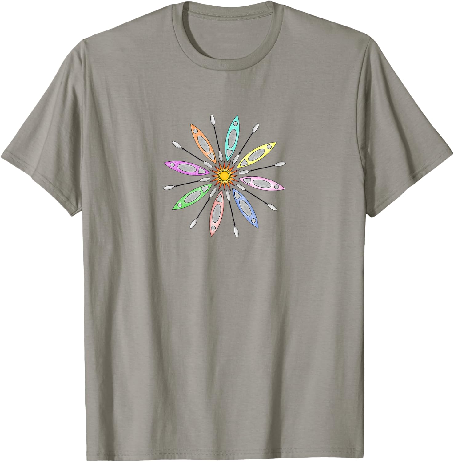 Kayaks and Paddles Around the Sun, Kayakers Mandala Design T-Shirt - T-Shirt | Sand