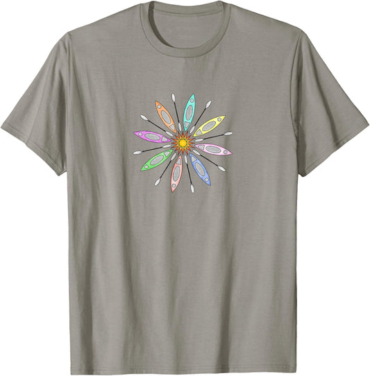 Kayaks and Paddles Around the Sun, Kayakers Mandala Design T-Shirt - T-Shirt | Sand