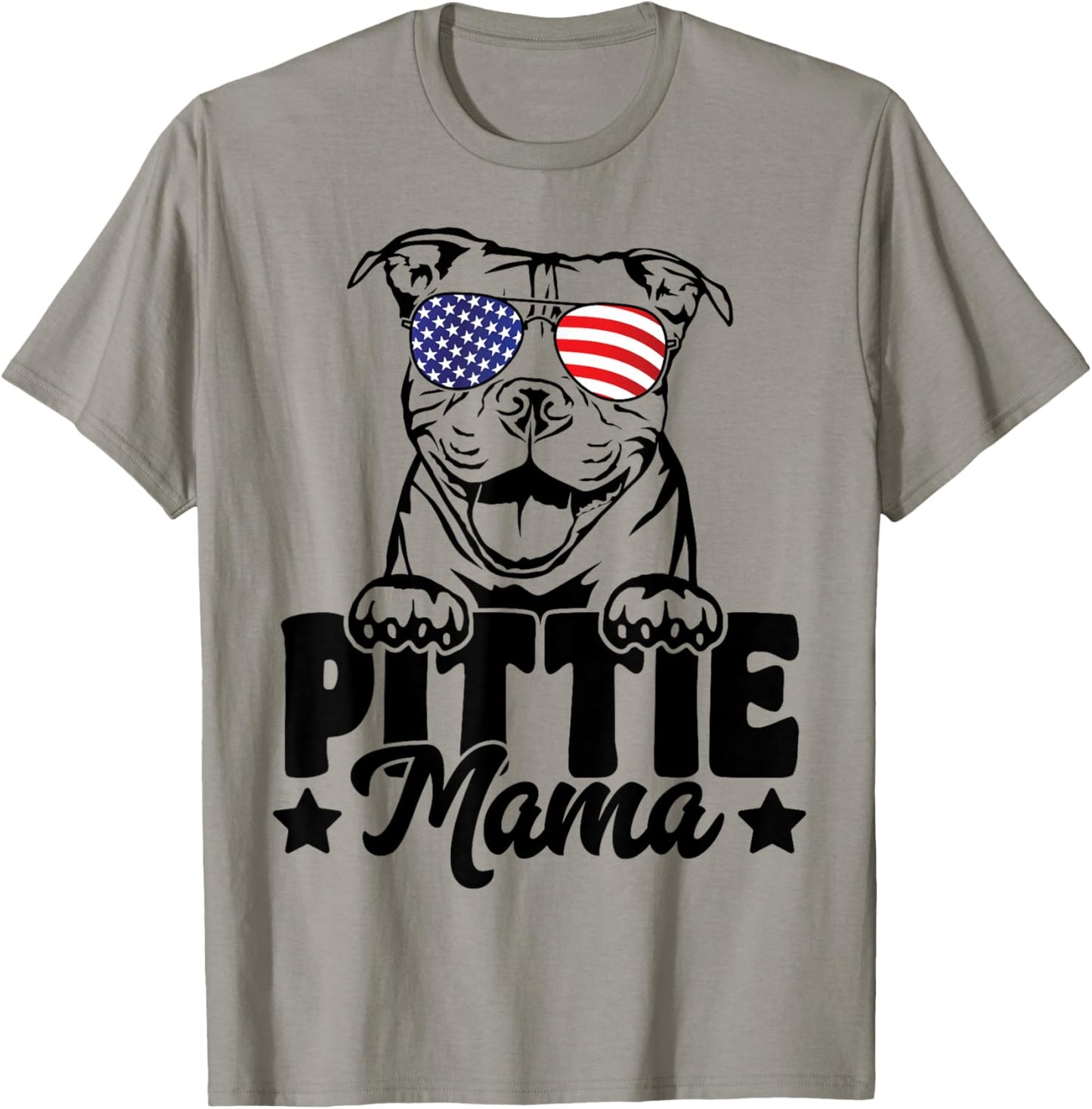 Pittie Mama USA Flag Patriotic Pitbull Dog Lover 4th Of July T-Shirt - T-Shirt | Sand