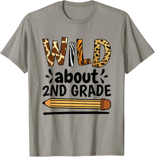 Wild About 2Nd Grade, School Grade Teacher T-Shirt - T-Shirt | Sand