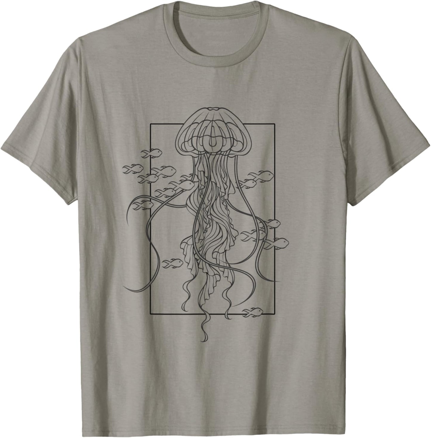 Graphic Jellyfish with Fishes in Sea T-Shirt - T-Shirt | Sand