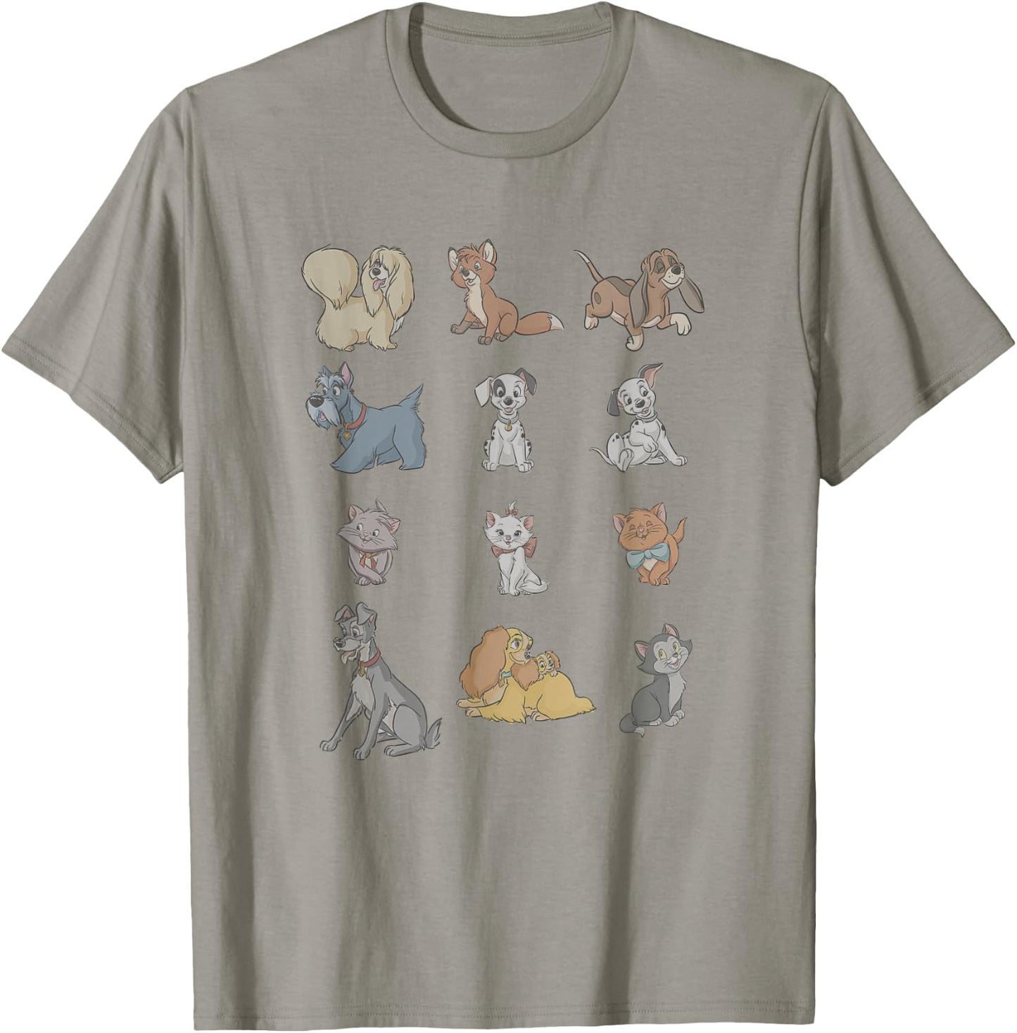 Disney Classic Characters Cats And Dogs Collage Vintage T-Shirt - T-Shirt | Sand