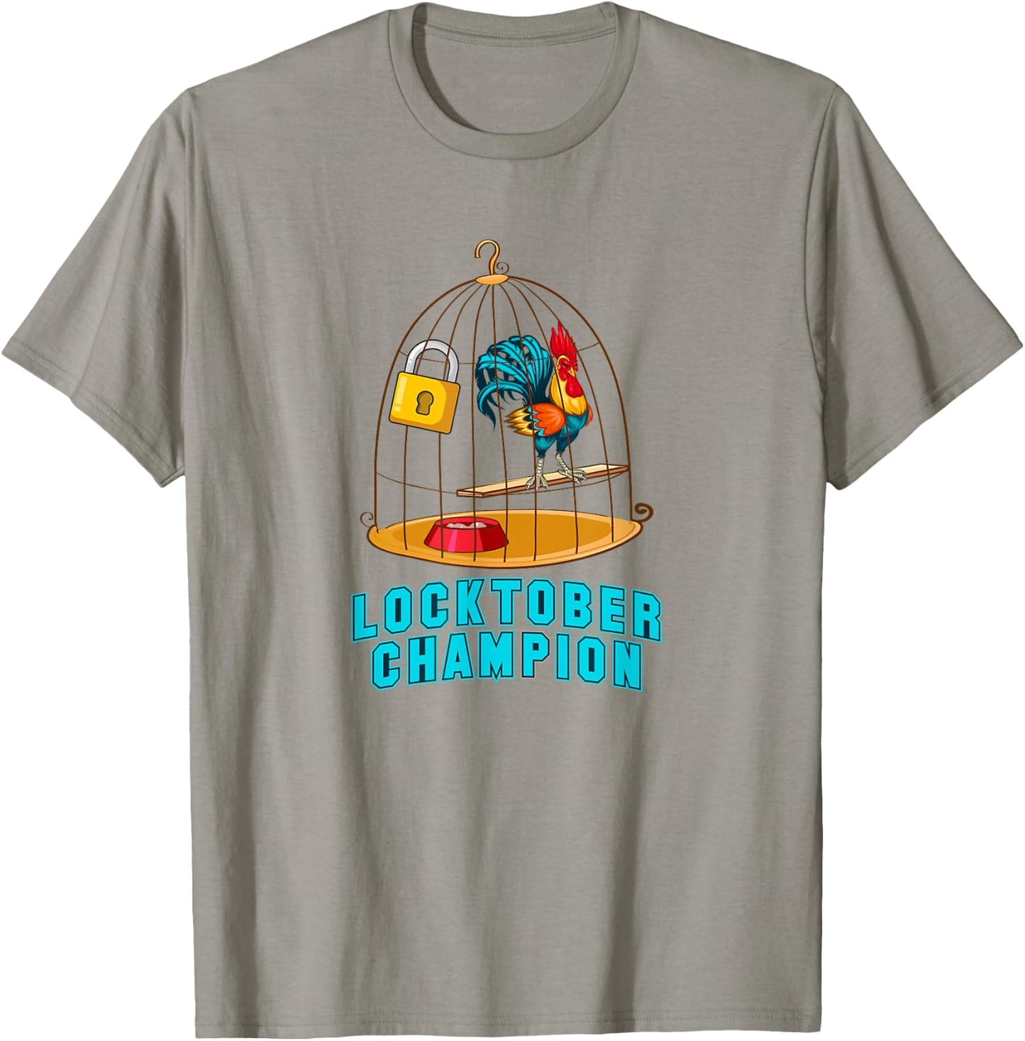 Red Rooster Cock Male Chastity Locktober Champion Chicken T-Shirt - T-Shirt | Sand