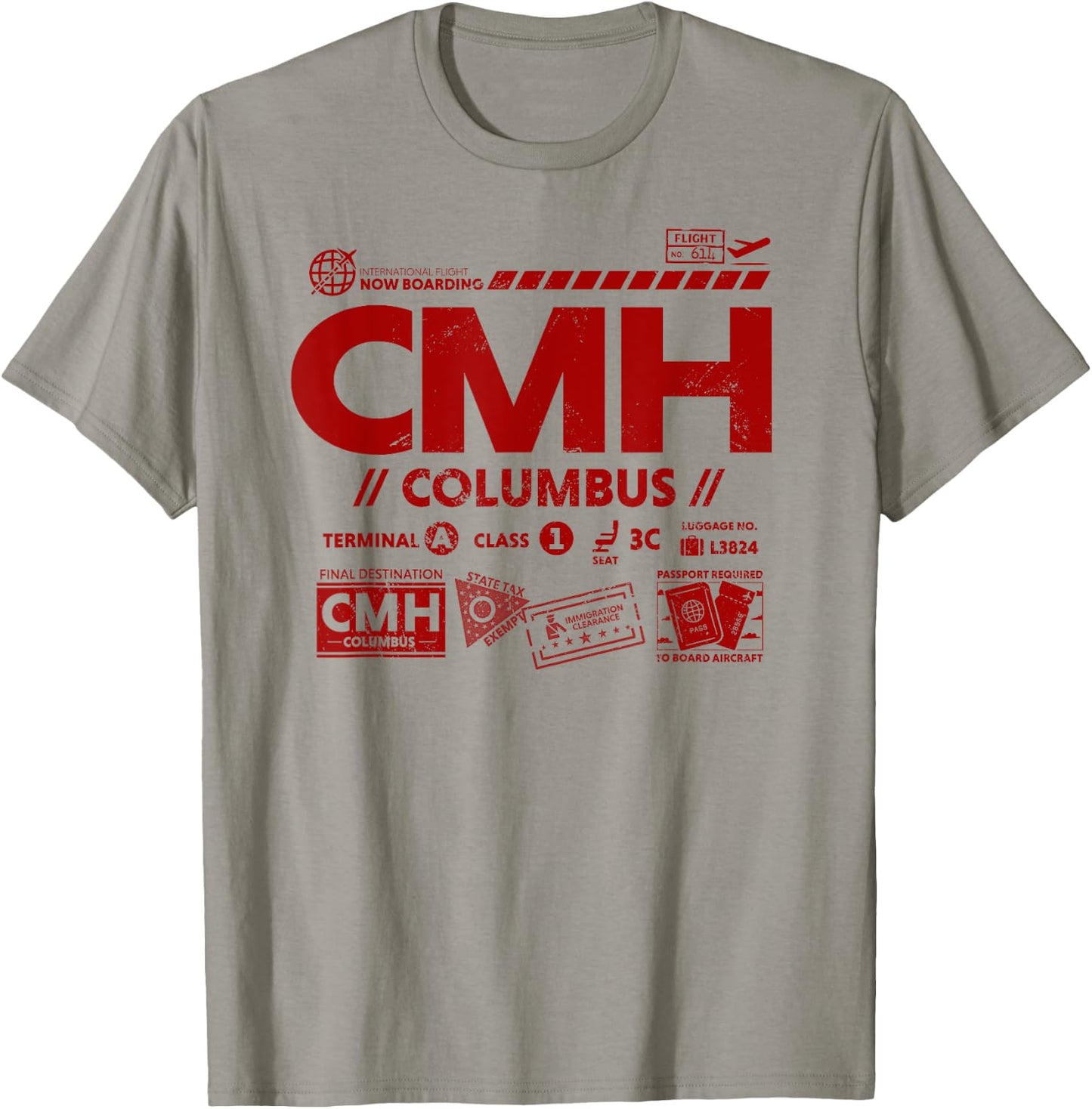 Vintage Columbus CMH Airport Code Travel Day Retro Ohio Tag T-Shirt - T-Shirt | Sand