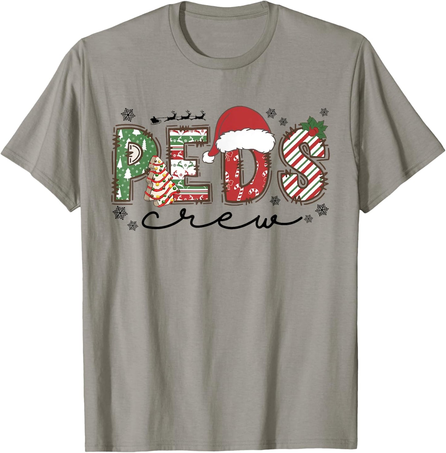 Funny Pediatric Nurse Christmas PEDS Crew Nursing Cute Xmas T-Shirt - T-Shirt | Sand