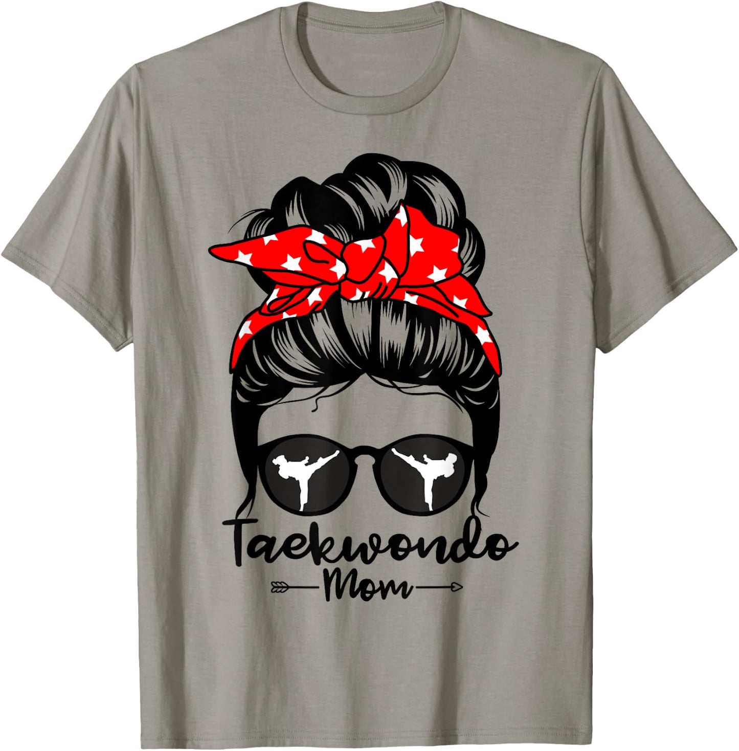 Taekwondo Mom Messy Bun Hair Funny Taekwondo Athlete Mom T-Shirt - T-Shirt | Sand