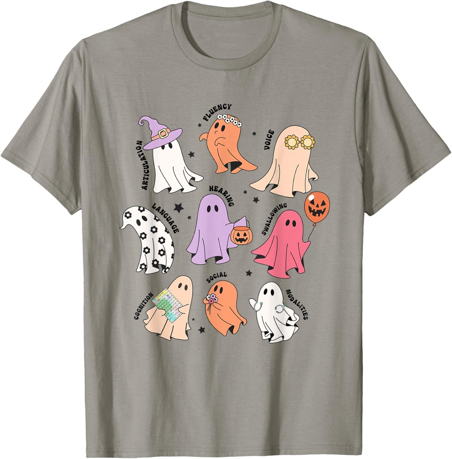Ghost Friends Halloween AAC SLP Squad Speech Language T-Shirt - T-Shirt | Sand