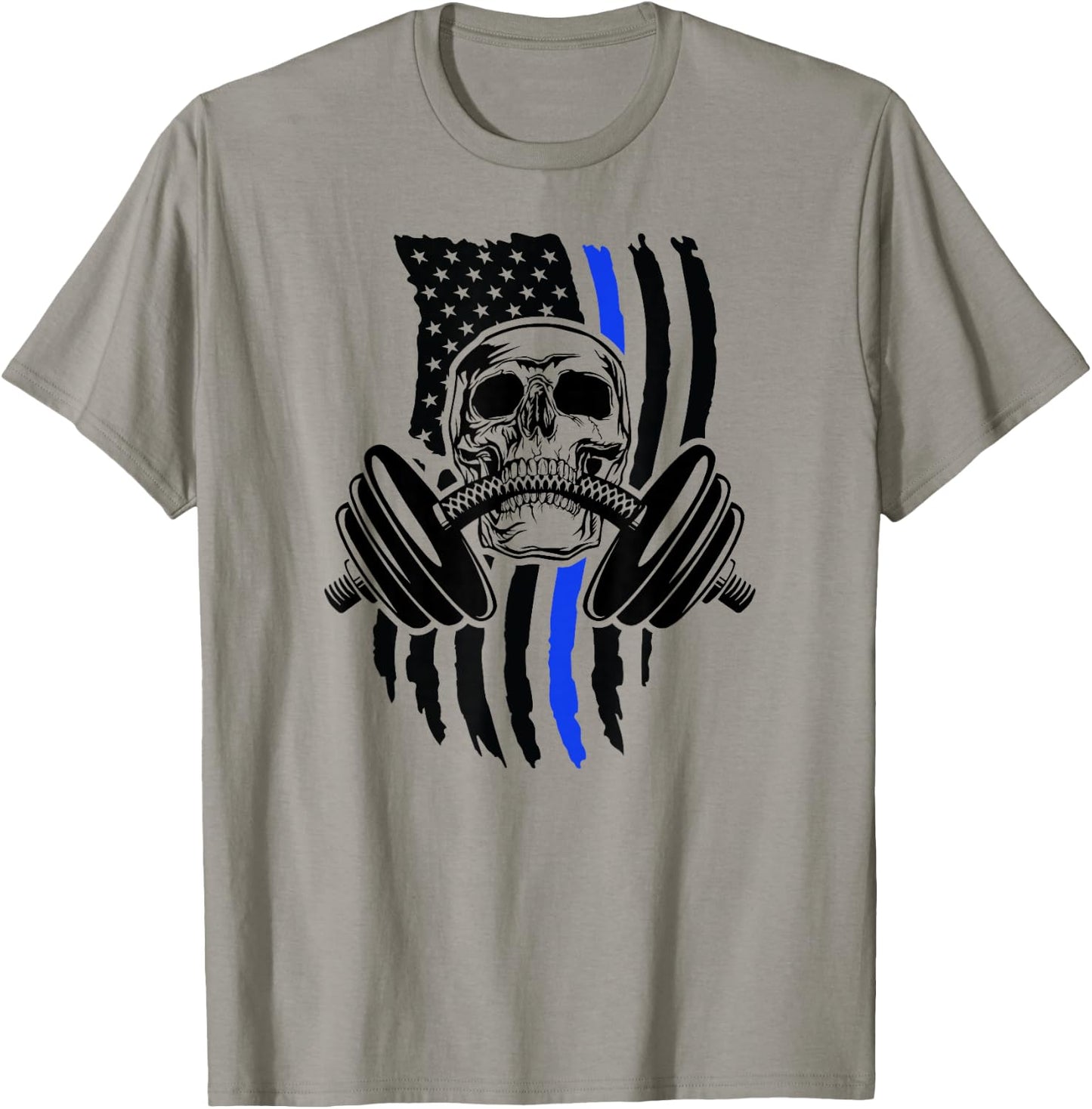 Thin Blue Line Law Enforcement Police Fitness Skeleton T-Shirt - T-Shirt | Sand