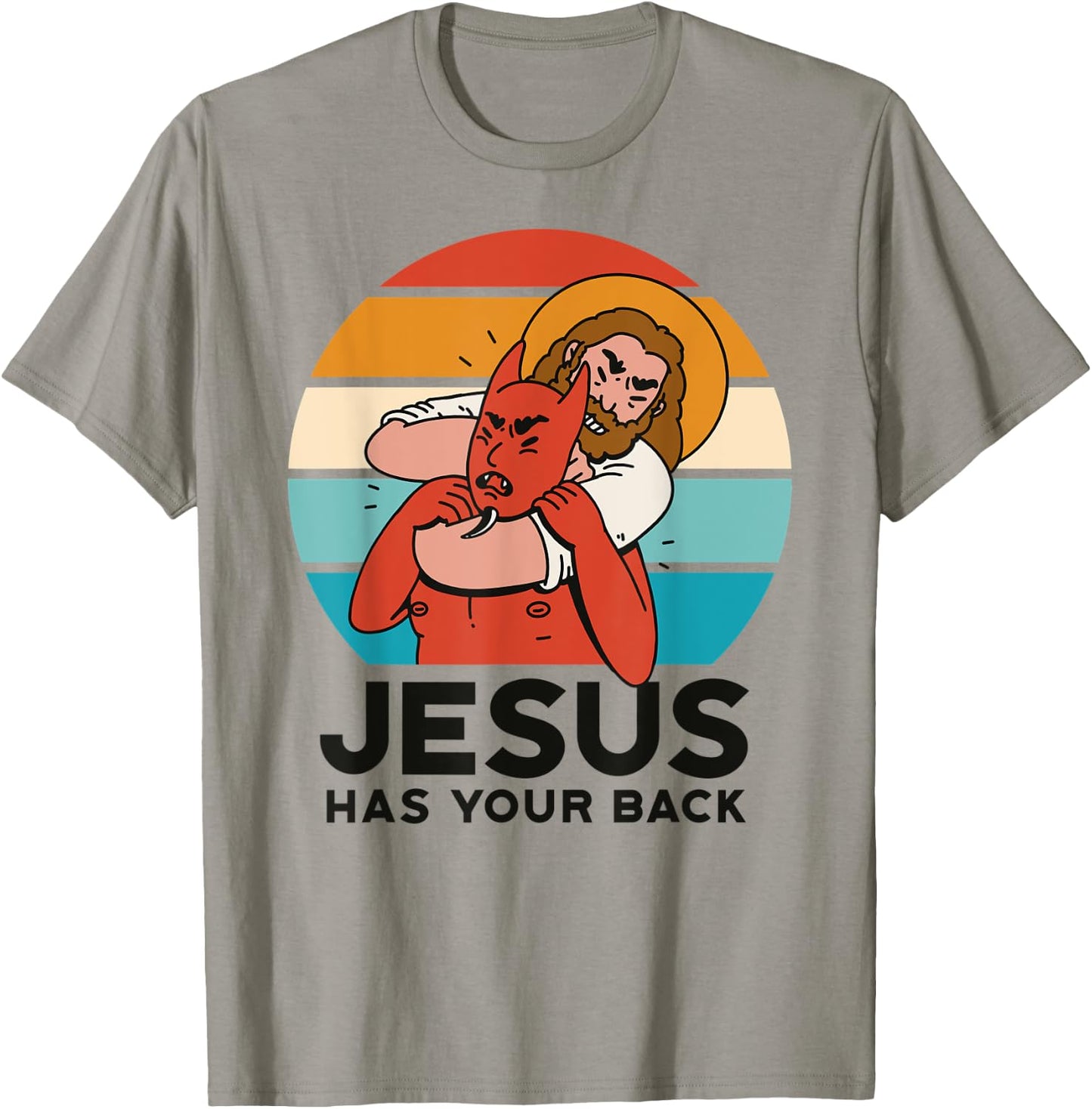 Jesus Has Your Back The Devil Sunset Graphic Funny Christian T-Shirt - T-Shirt | Sand