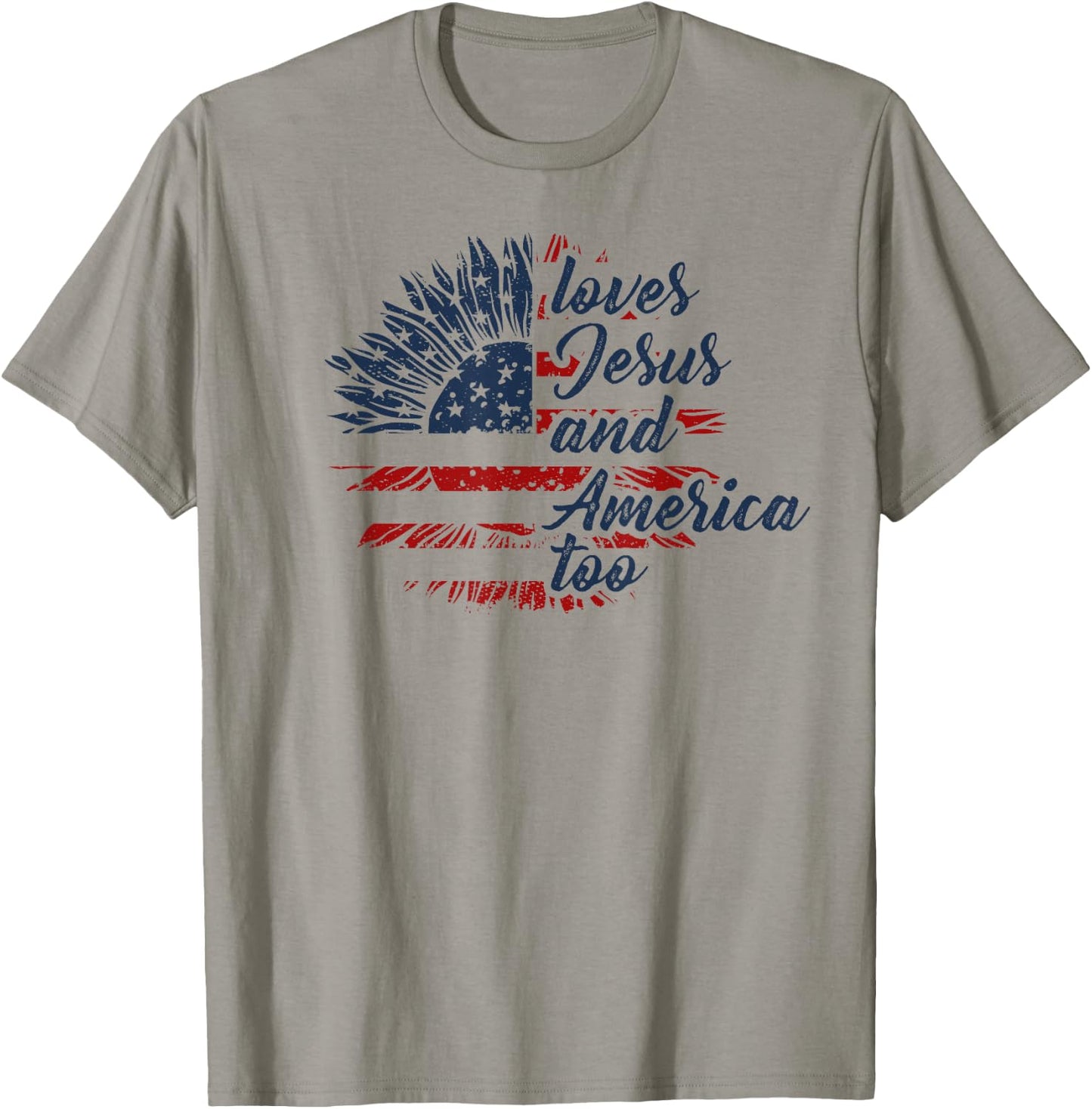 Loves Jesus and America Too 4th of July God Christian T-Shirt - T-Shirt | Sand