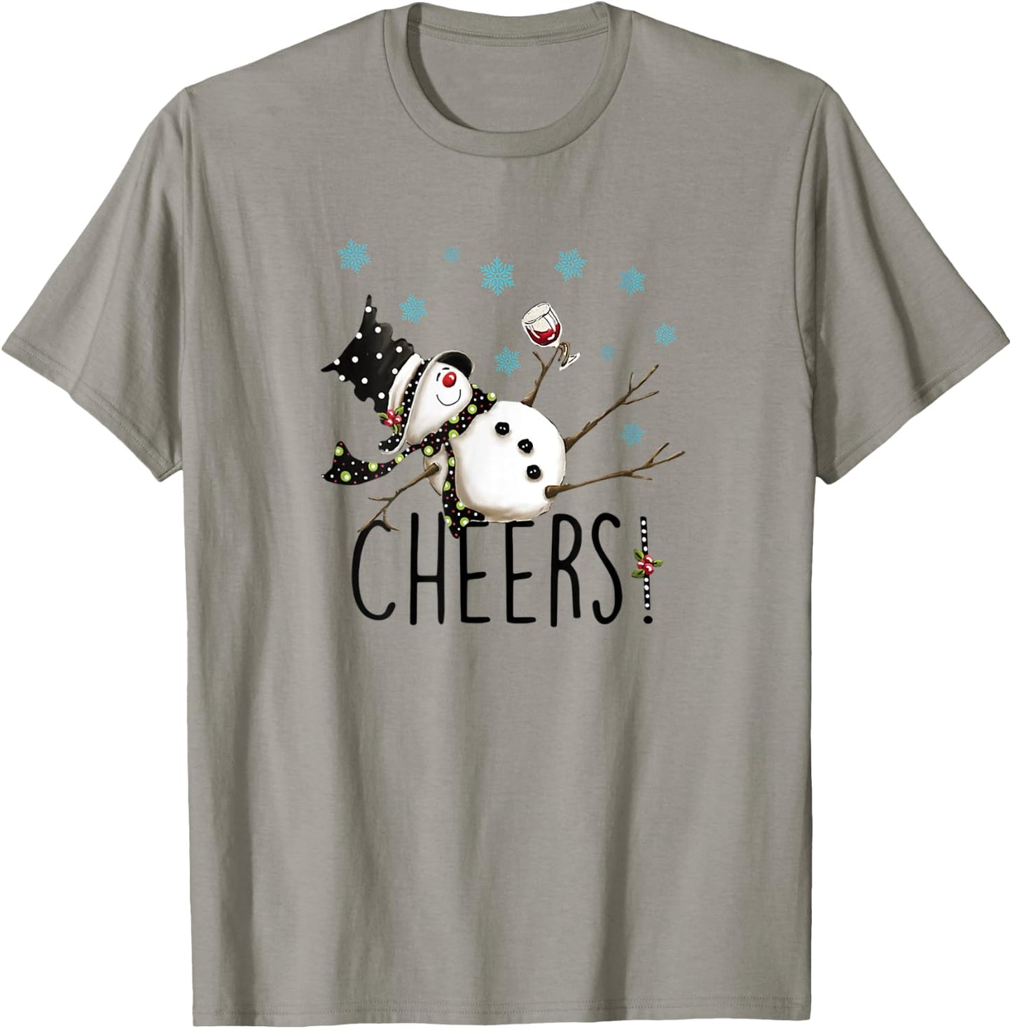 Cheers Snowman And Wine Christmas Apparel & Clothing T-Shirt - T-Shirt | Sand