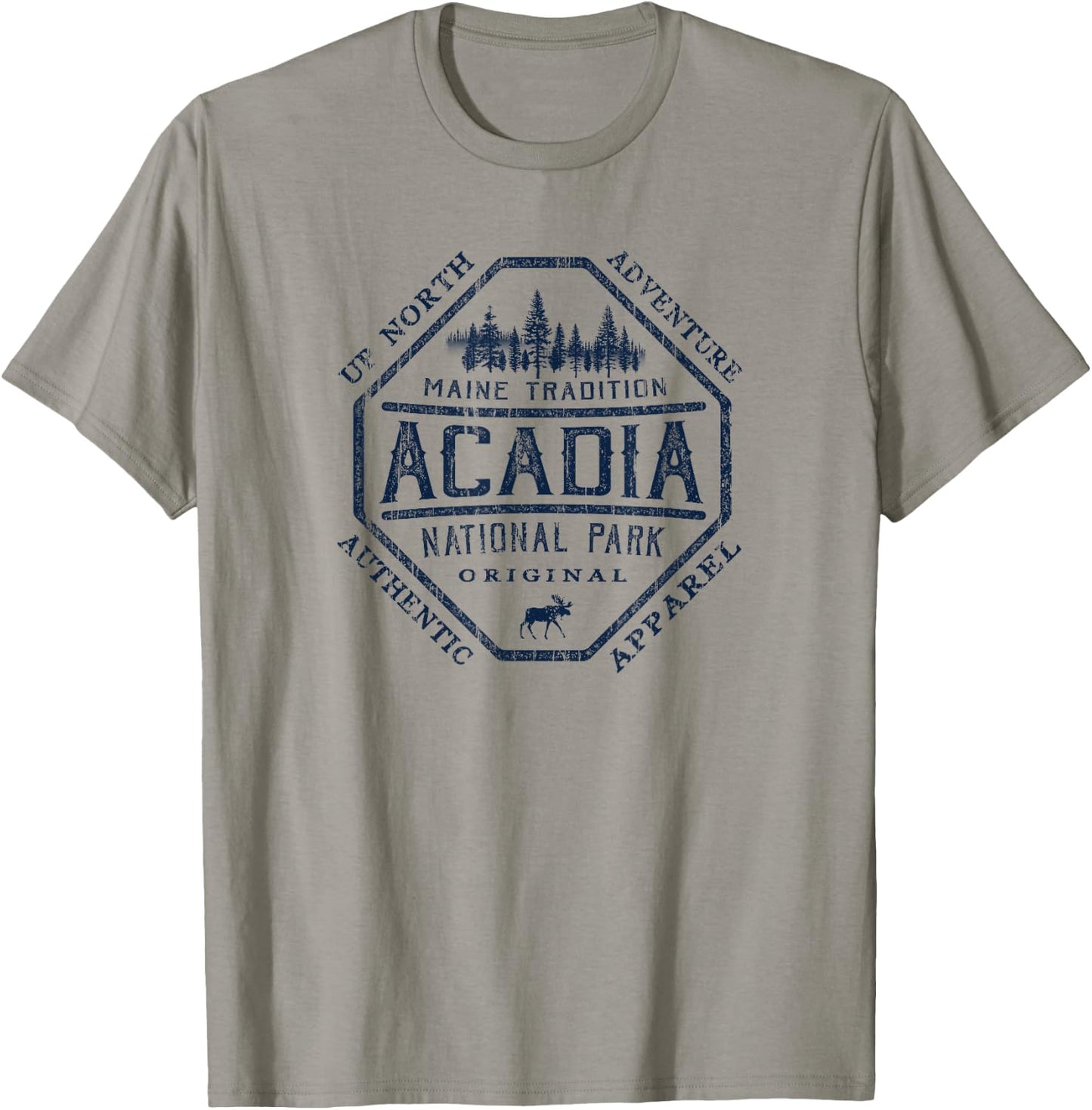 Acadia National Park Destinations Vintage , -Adults, Grey, Small, Short Sleeve, Classic Fit T-Shirt - T-Shirt | Sand