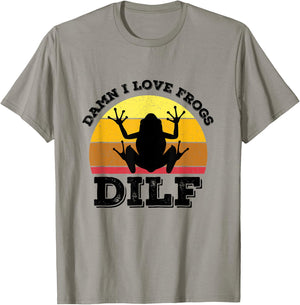 DILF Damn I Love Frogs Funny Retro Frog Amphibian T-Shirt - T-Shirt | Sand
