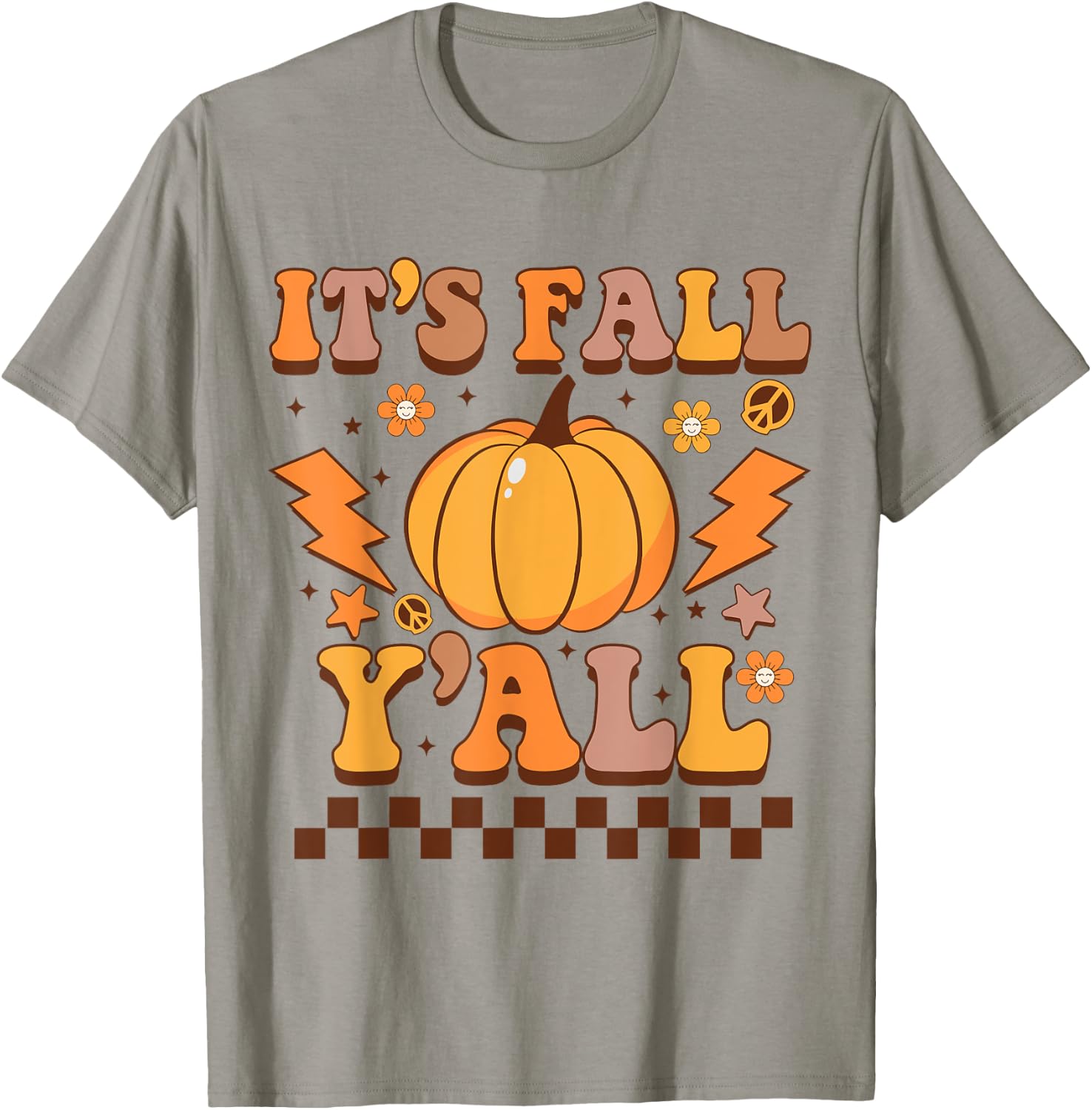 Happy Fall Y’all Pumpkin Groovy Its Fall Yall Women Kids T-Shirt - T-Shirt | Sand