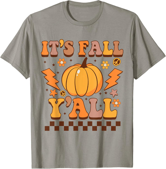 Happy Fall Y’all Pumpkin Groovy Its Fall Yall Women Kids T-Shirt - T-Shirt | Sand