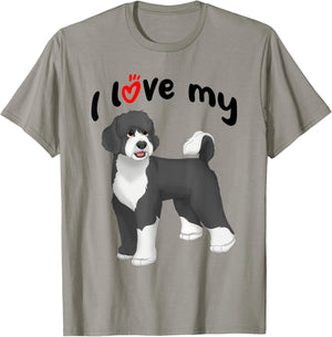 I Love My Black and White Portuguese Water Dog T-Shirt - T-Shirt | Sand
