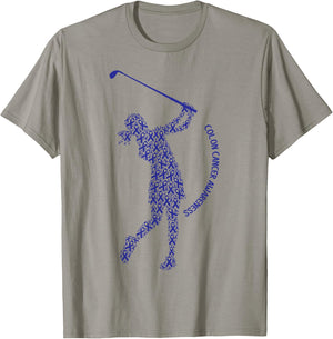 Colon Cancer Awareness Blue Ribbon Survivor - Golf Swing T-Shirt - T-Shirt | Sand