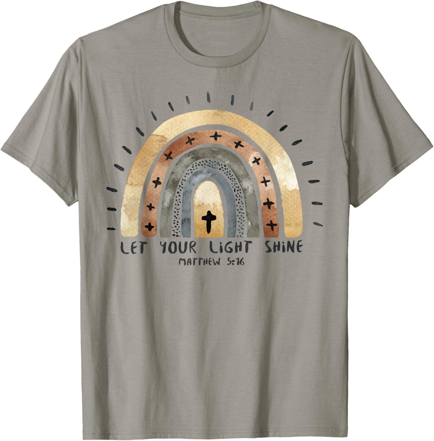 Trendy Christian Rainbow Saying Let Your Light Shine T-Shirt - T-Shirt | Sand