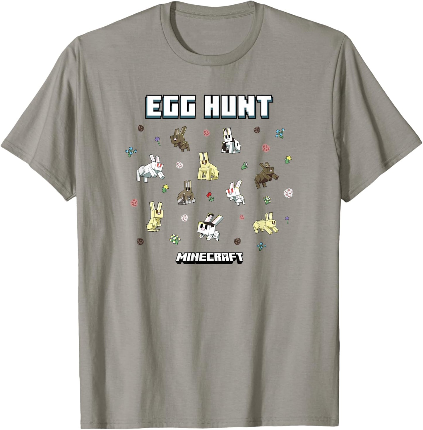 Minecraft Easter Egg Hunt Jumping Rabbits Eggs And Flowers T-Shirt - T-Shirt | Sand