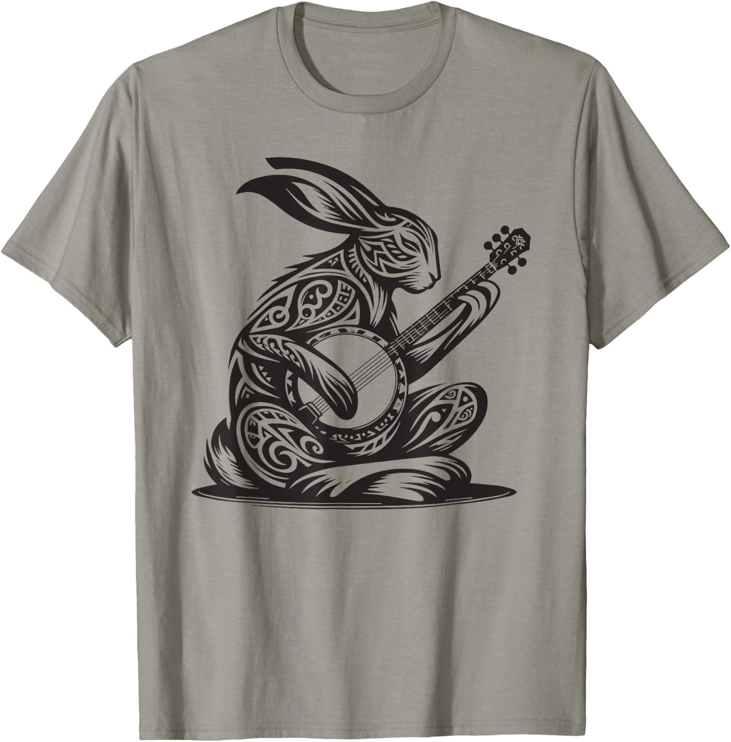 Bunny Rabbit Playing Banjo Tribal Art Music Festival Zen T-Shirt - T-Shirt | Sand