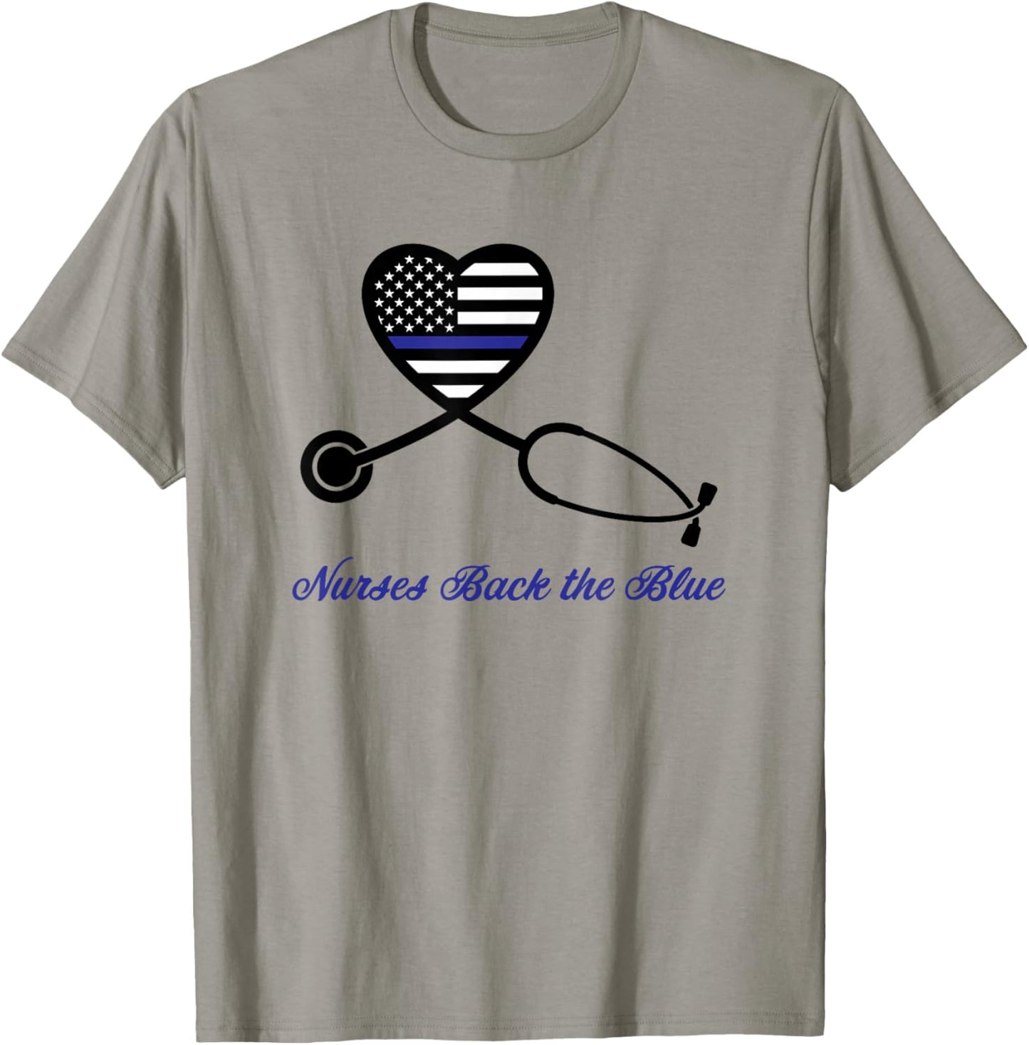 Thin Blue Line Nurses Back the Blue Nursing Stethoscope Cop T-Shirt - T-Shirt | Sand