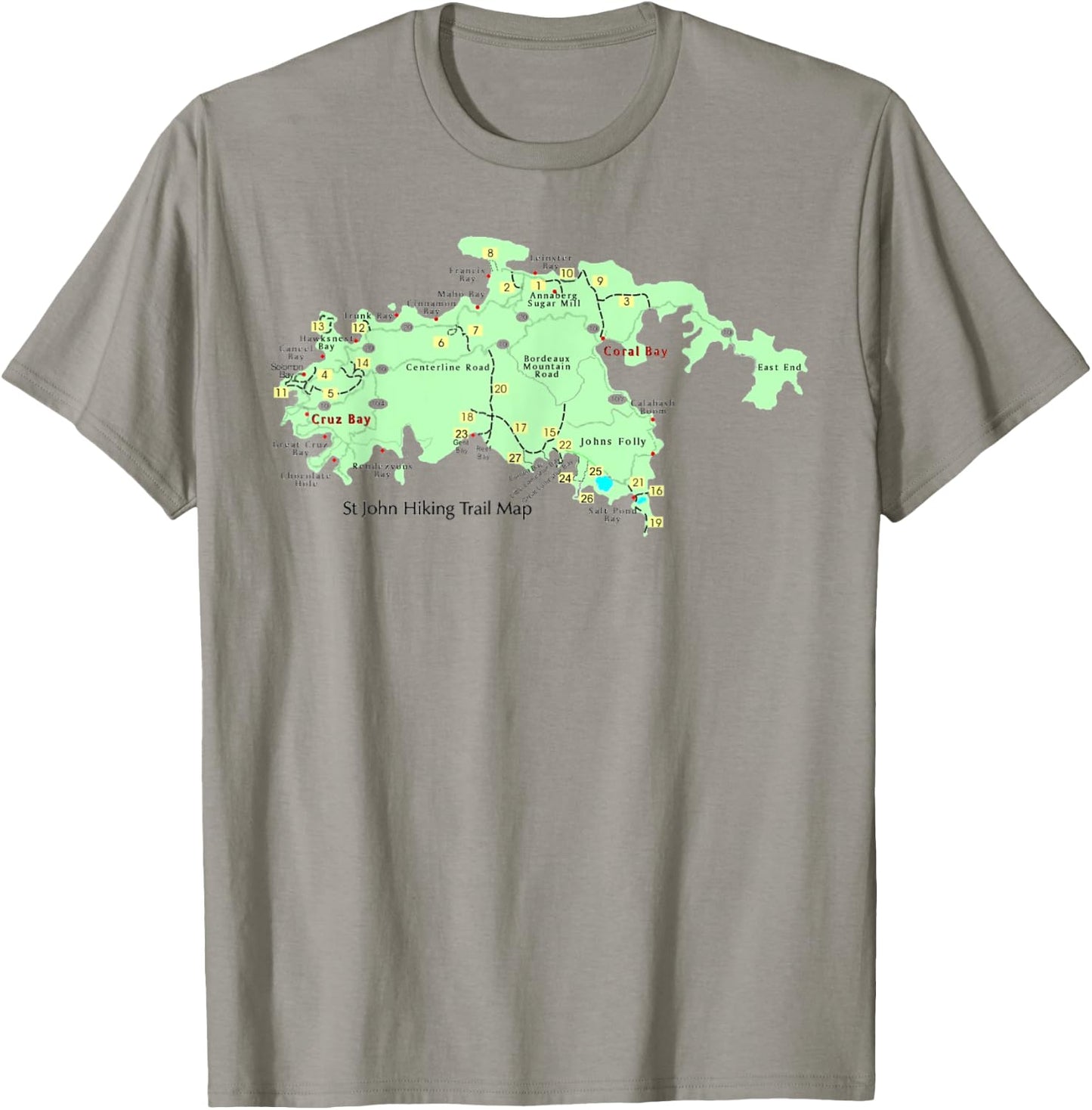 U.S. Virgin Islands Saint John Hiking Trail Map Hiker Gear T-Shirt - T-Shirt | Sand