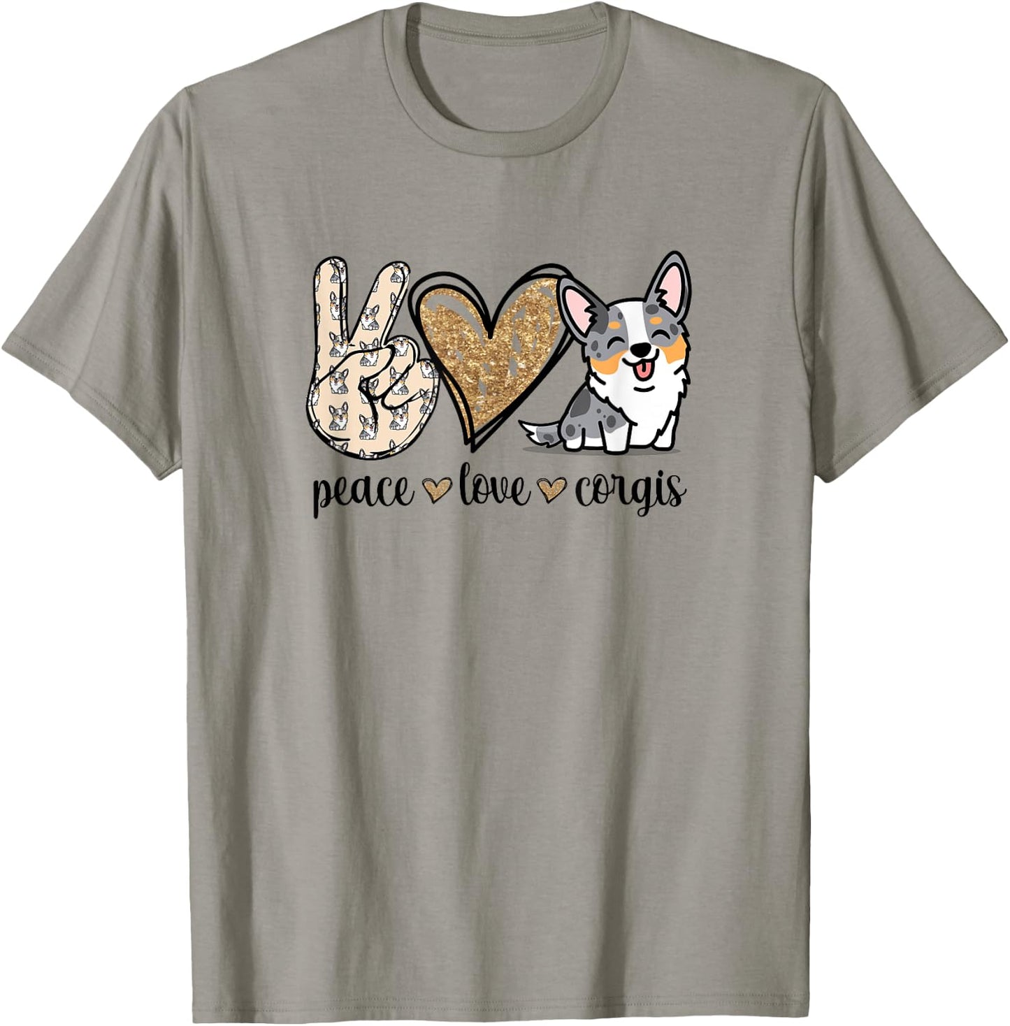 Funny Kawaii Peace Love Cardigan Blue Merle Corgi Lover T-Shirt - T-Shirt | Sand