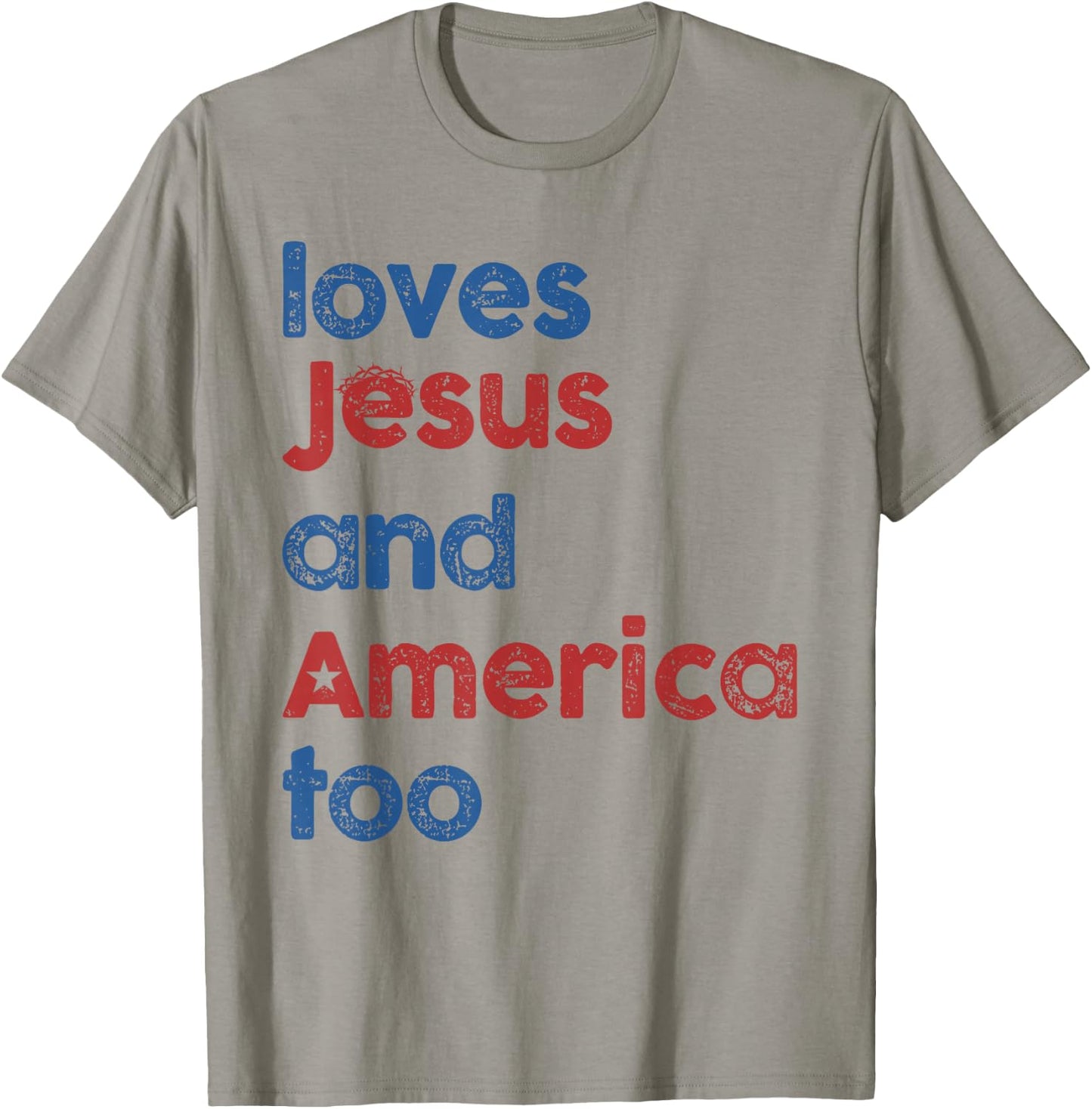 Retro Loves Jesus and America Too 4th Of July Gifts T-Shirt - T-Shirt | Sand