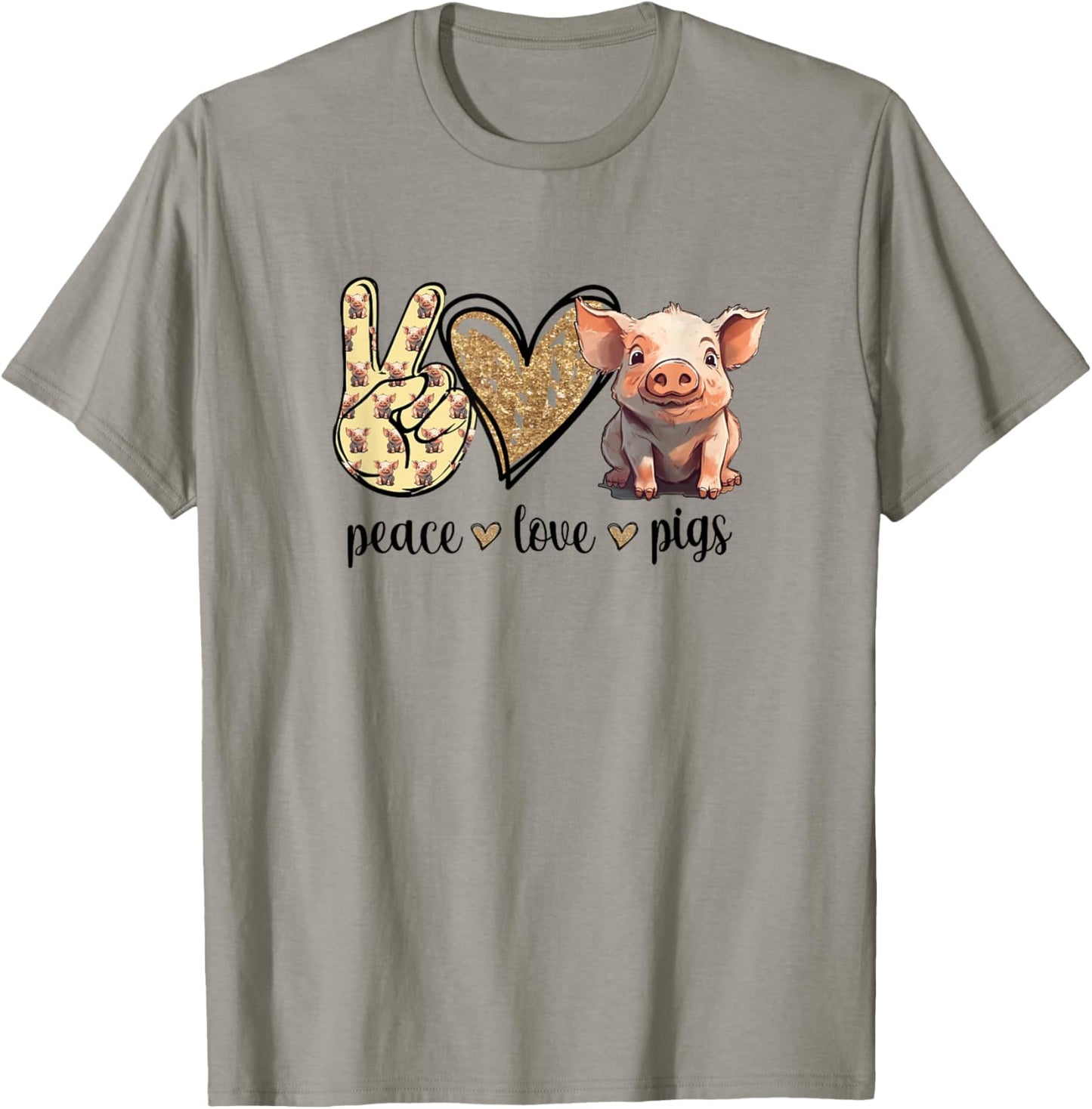 Peace Love Cute Show Pig Lover T-Shirt - T-Shirt | Sand