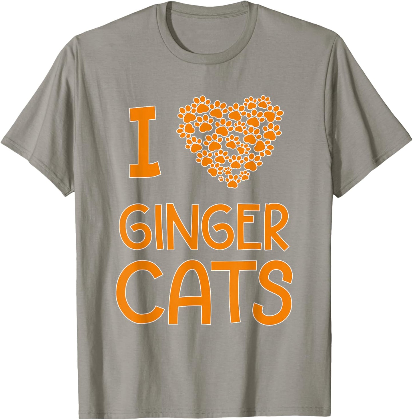 I Love Ginger Cats Cat Lover Paw Print Heart T-Shirt - T-Shirt | Sand